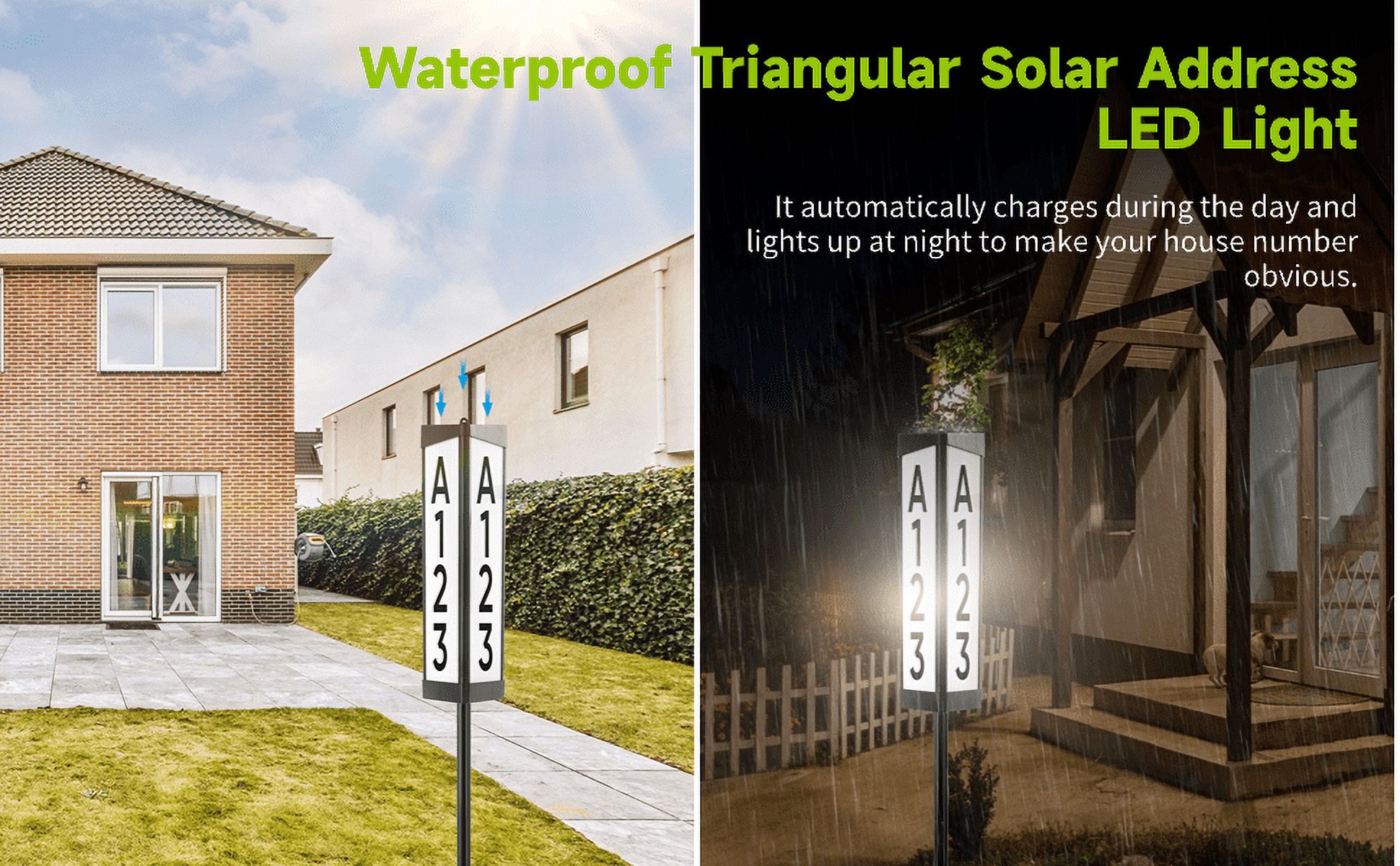 Triangular Solar House Number LED Light, Waterproof Solar Powered