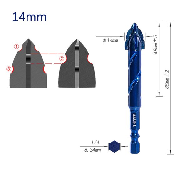 Triangular Spiral Eccentric Drill Bit for Glass Tile Punching High Hardness 14Mm 14Mm