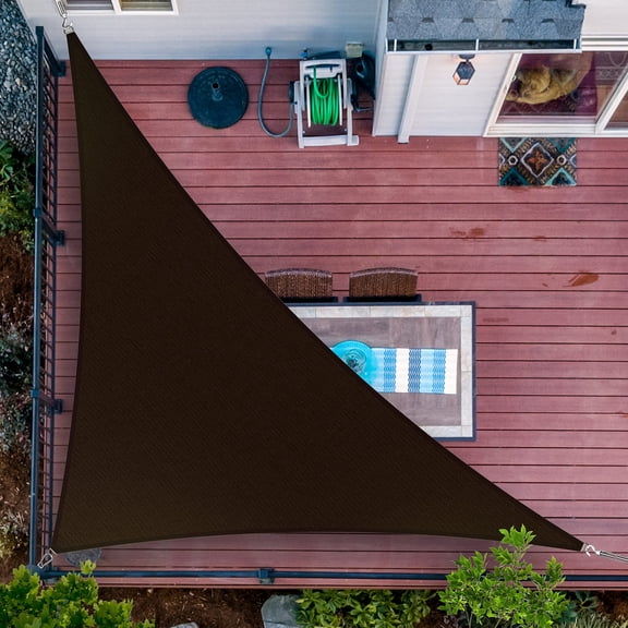Triangular UPF50 Sun Shade Sail 15x20x25 Feet Brown, HDPE Fabric with Stainless Steel Corners, Custom Size Outdoor Cover for Pool Deck Pergola