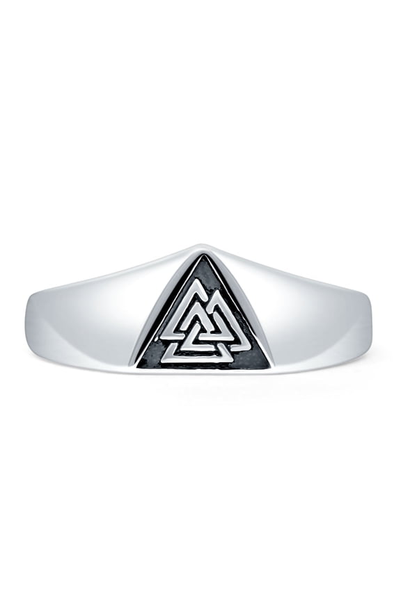 Triangular Valknut Odin Signet Ring Oxidized 925 Sterling Silver Size 10