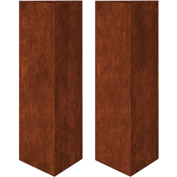 Triangular Weathering Steel Garden Planter Set of 2, 11.8x10.2x29.5 Inch Outdoor Metal Planters for Balcony Patio, Brown Rustic Finish for Flowers Herbs
