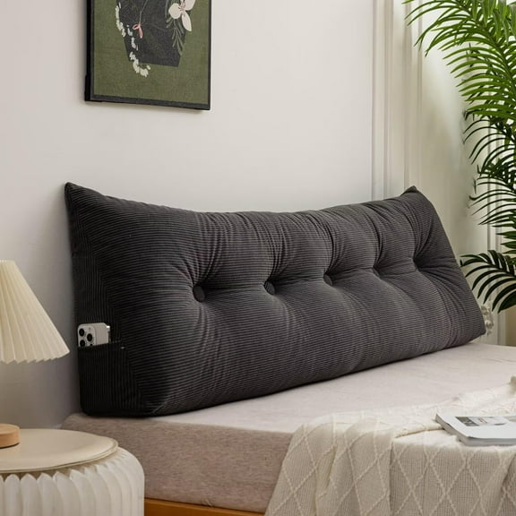 Triangular Wedge Headboard Pillow King with Side Pocket Large Bolster Bed Rest Reading Pillow Backrest Positioning Support Bolster Cushion for Dorm,