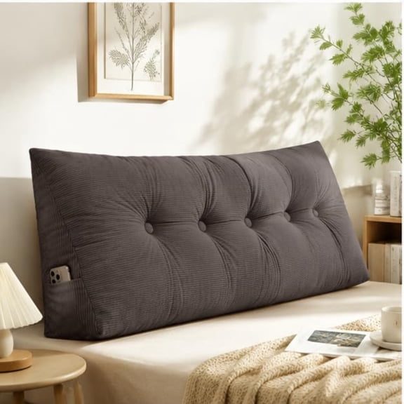 Triangular wedge headboard cushion featuring a side pocket design—perfect for college dorms, beds, sofas, or daybeds. It serves as both a comfortable backrest for reading and a stylish accessory to e