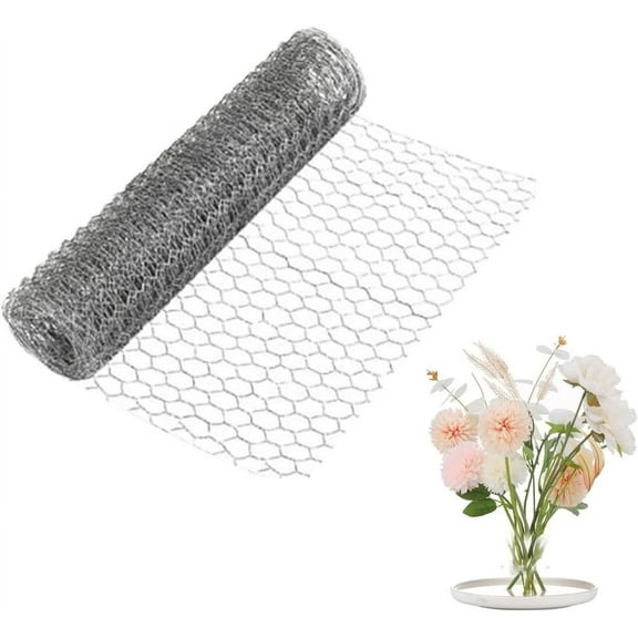Triani 1 Roll Chicken Wire Mesh Netting Wire Galvanized Hexagonal Fencing Wire 3.28*3.28 Ft Garden Poultry Netting Bendable Vase Frog Mesh DIY Grid Garden