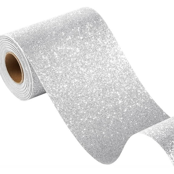 Triani 1 Roll Diamond Silver Glitter Wallpaper 3.9"x118" Self-Adhesive Wall Paper Decor Removable Waterproof White Glitter Vinyl Cardstock for Bedroom Living Room Walls