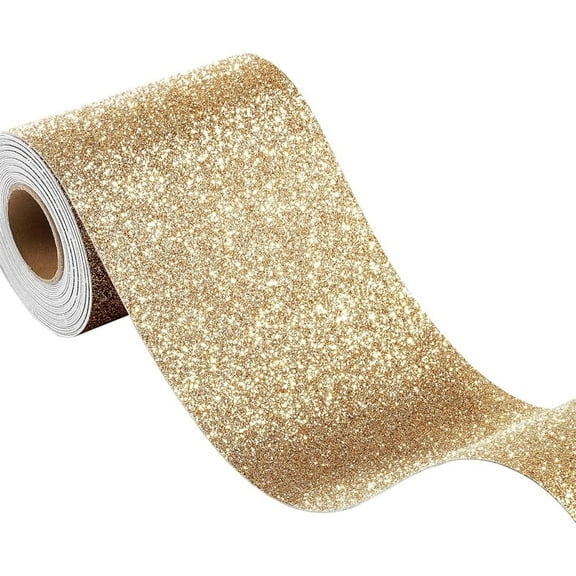 Triani 1 Roll Glitter Gold Contact Paper 3.9"x118" Self Adhesive Fabric Glitter Wallpaper Decorative Removable Sparkle Contact Paper for Decorative Bedroom Living Room Walls