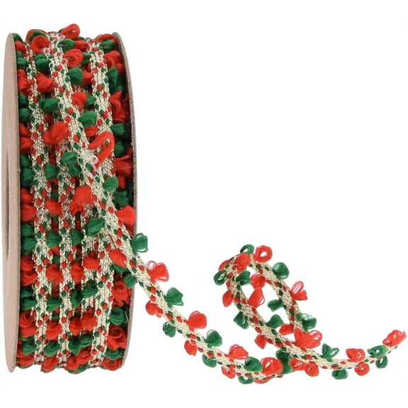 Triani 1 Roll Pompom Ribbon 10 Yards Glitter Tinsel Ribbon Merry Christmas Grosgrain DIY Sewing Trim Bridal Bouquets Ribbon Green and Red Bows Fabric Flowers Polyester Tangle