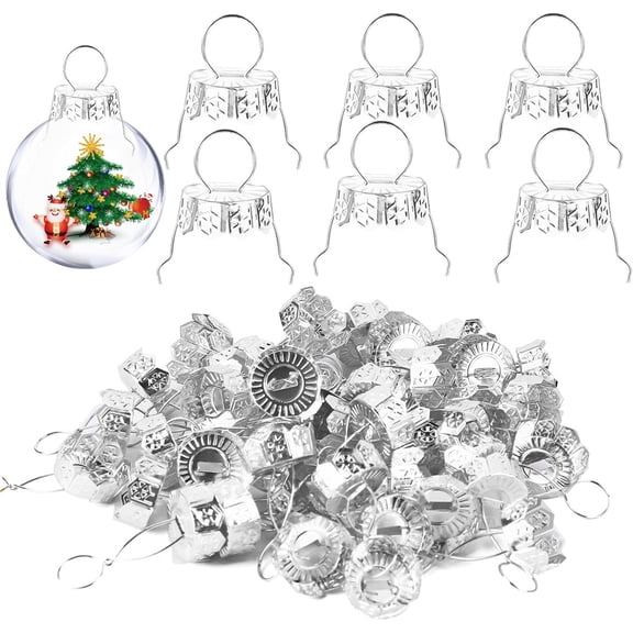 Triani 100Pcs Christmas Round Ornament Cap 0.7 Inch Silver Aluminum Hangers Caps Removable Metal Ornament Topper Caps for Porcelain, Ceramic or Glass Decoration