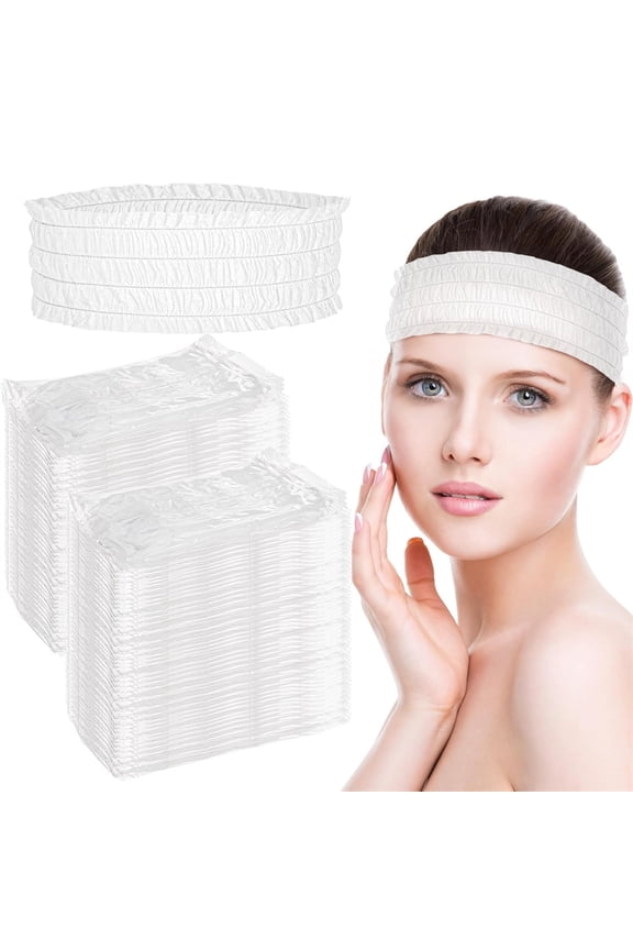 100Pcs Disposable Spa Headbands Non Woven Spa Headbands Stretch Headwraps for Skin Care Esthetician Salon, Makeup Sauna(White)