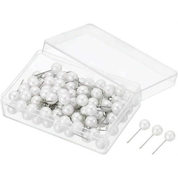 Triani 100Pcs Faux Pearl Push Pins with Storage Box for Photo Wall Round Head for Map Bulletin Board Cork Board Decorative Christmas Ornaments Jewelry Wedding Decorations(White)