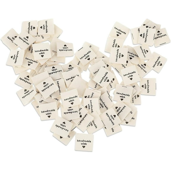 Triani 100Pcs Sewing Labels for Handmade Items Handmade with Love Labels Personalized Clothing Labels Custom Tags for DIY Crafts Knitting Crocheting Sewing(Beige)