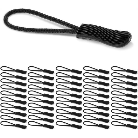Triani 100Pcs Zipper Pull Replacement Zipper Pulls Zipper Tabs Cord Extension Fixer Golf Bag Zipper Pull Replacement Tab for Backpack Jackets Pants Boots Coats Luggage Purses (Black)