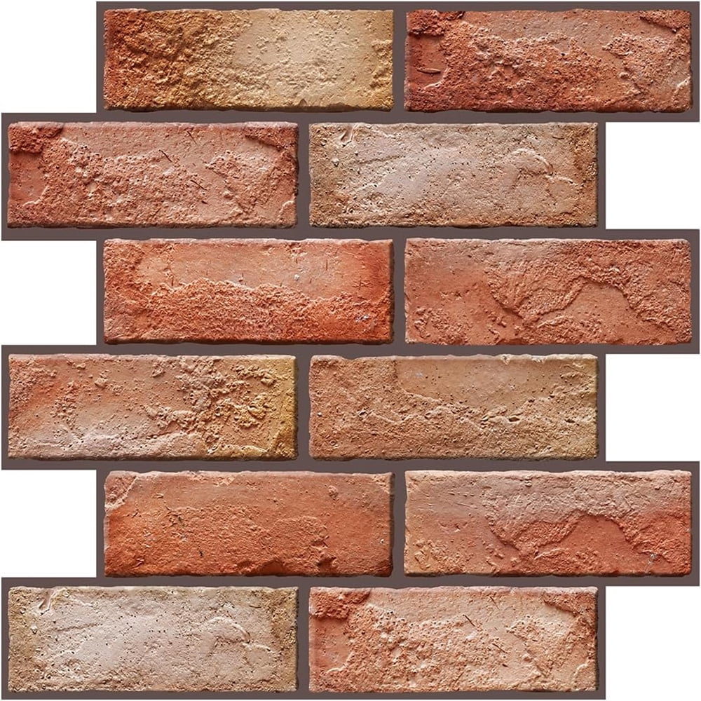 Triani 10Pcs 3D Waterproof Faux Stone Wall Panels Self Adhesive Interior Wall Decoration for Living Room Kitchen Wall Furniture 30*30cm (Light Red)