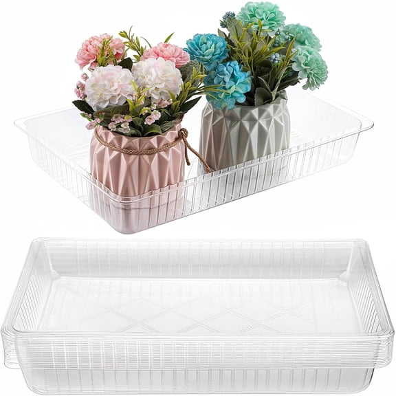 Triani 10Pcs Clear Plastic Plant Saucer Rectangular Plant Drip Trays Long-Lasting Rectangular Heavy Duty Sturdy Plant Saucer Drip Trays for Window Sills and Window Shelf