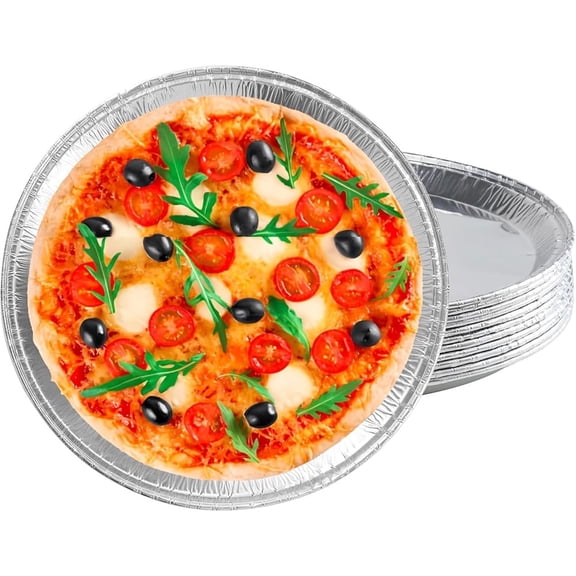 Triani 10Pcs Disposable Round Foil Pizza Pans 12Inch Aluminum Foil Pans Large Serving Trays for Baking, Cooking, Storage, Roasting, Reheating