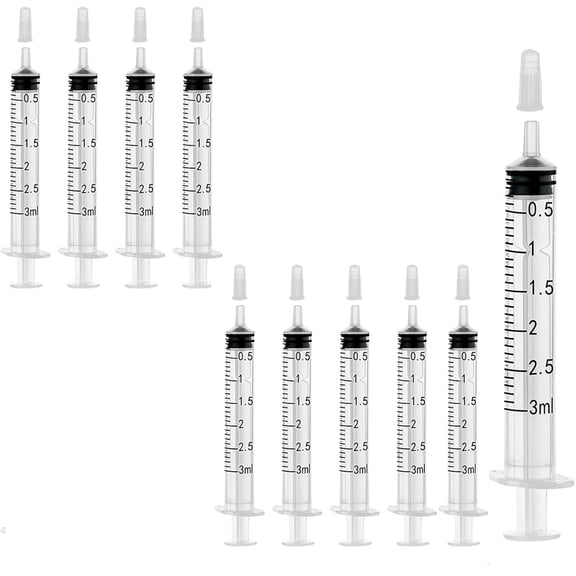Triani 10Pcs Plastic Syringe with Cap 3ml Syringe No Needle Leak-Proof Safety Lock Design for Professionals and Home Care