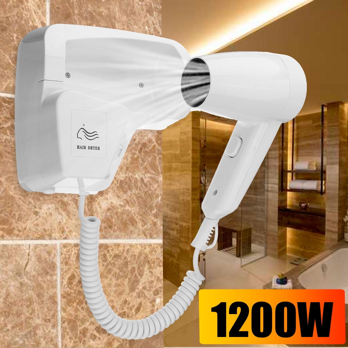 Triani 1200-Watt Quiet Hotel Wall Mounted Hang Up Hair Dryer Plastics Wall-Mount Hair Dryer for Home Bathroom Toilet Salon White