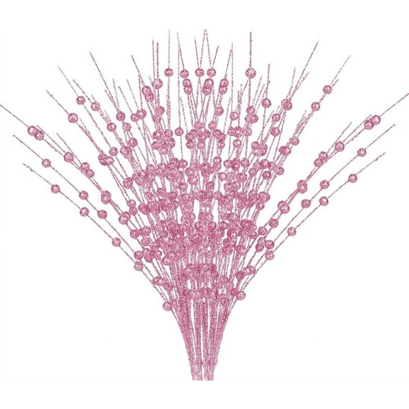 Triani 12Pack Pink Artificial Glitter Berry Stems 17 Inch Fake Xmas Stem Decorative Glitter Sticks Sprays Twigs for Vases Tall DIY Wreath Home Decor Vase DIY Wreath Crafts Fireplace Decor