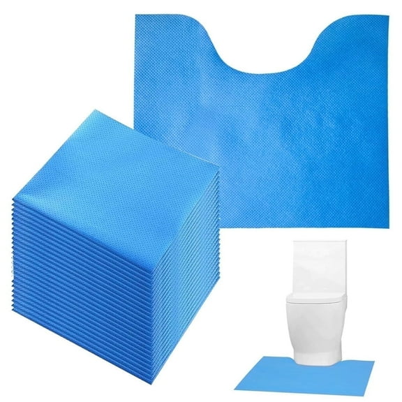 Triani 12Pcs Disposable Toilet Commode Mat 20"*21" Toilet Floor Protector from Urine Non Slip U Shaped Contour Incontinence Pad Bathroom Training Rug (Blue)