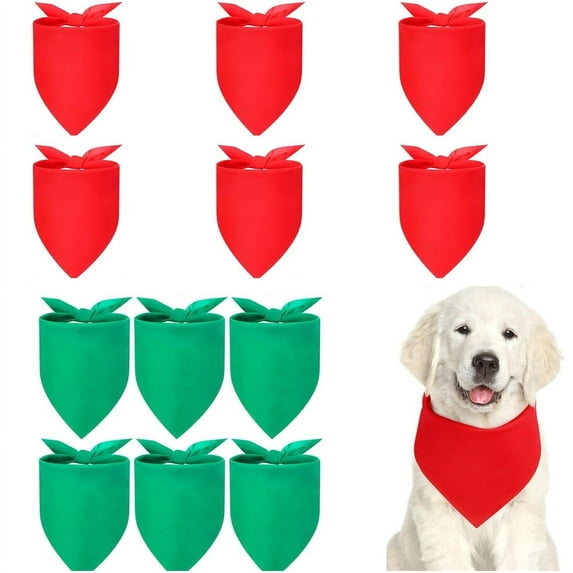 Triani 12Pcs Red Green Blank Dog Bandanas Bulk Christmas Plain Bandanas for Dogs Heat Transfer Triangle Dog Bibs DIY Bandanas Solid Color Dog Bandanas for Pets