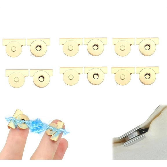 Triani 12Pcs Snap Buttons Metal Seamless Magnetic Buckle Clasp Multifunctional No-Sewing Metal Buckle for DIY Curtain Tote Bags Clothes(Gold)