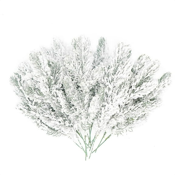 Triani 12Pcs Snow Frosted Artificial Pine Needle Branches 10.6 Inch Faux Pine Stems Cedar Leaves Needle Sprigs for Christmas Winter Picks