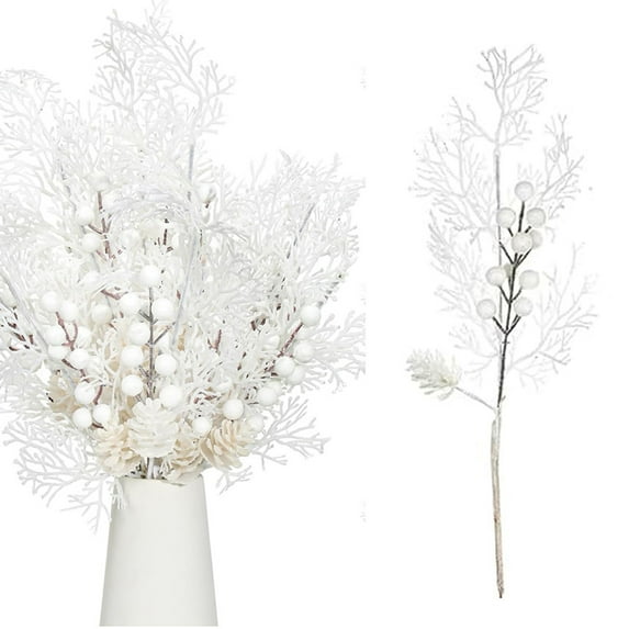 Triani 12Pcs White Christmas Glitter Berries Stems Artificial Berry Christmas Wreaths Outdoor Fake Berry Stem Decorations Decorative Glitter Branches for Christmas Tree Vase DIY Wreath