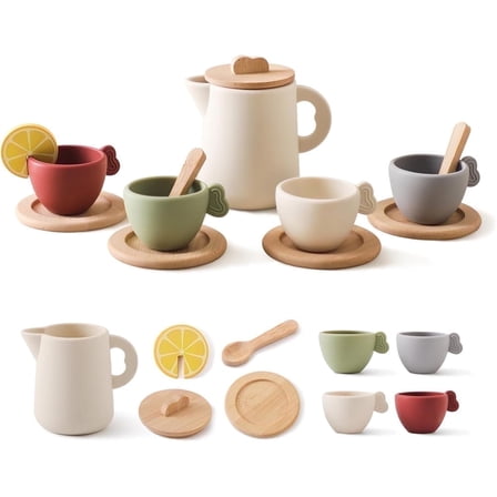 Triani 13Pcs Silicone Wooden Tea Set