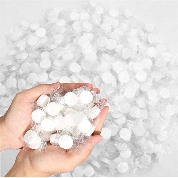 Triani 150Pcs Disposable Compressed Towels Tablets Washcloth for Travel Mini Cotton Face Washcloths Portable Individual Wrap for Outdoor Hiking Camping Sports Hotel(White)