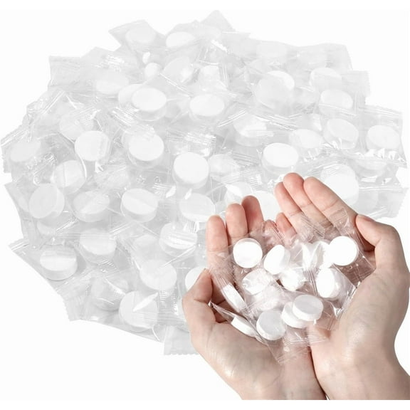 Triani 150Pcs Disposable Mini Compressed Coin Tissue Toilet Paper Tablets Thicken Compressed Towels Tablets Camping Essentials Washcloths for Home Travel Outdoor Sports(White)