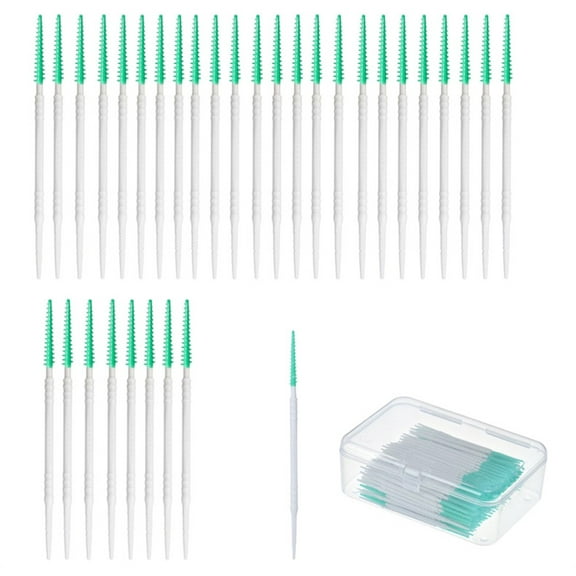 Triani 150Pcs Interdental Brushes and Dental Floss Picks 2-in-1 Double Head Dental Picks Soft Tooth Floss Picks Plastic Toothpicks Disposable Floss Picks for Adults(Green)