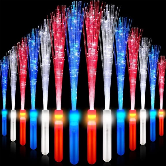 Triani 15Pcs Fiber Optic Wands Glow Sticks LED Light up Wand with 3 Light Modes White Red Blue Light Sticks for July 4th Wedding Birthday Carnival Bachelor Party