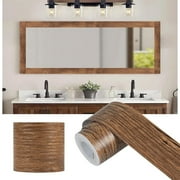 Triani 16.4Ft Wood Grain Wallpaper Border Removable Waterproof Bathroom Mirror Frame Sticker Wood Frame Mirror for Bedroom Home Decor(Brown)