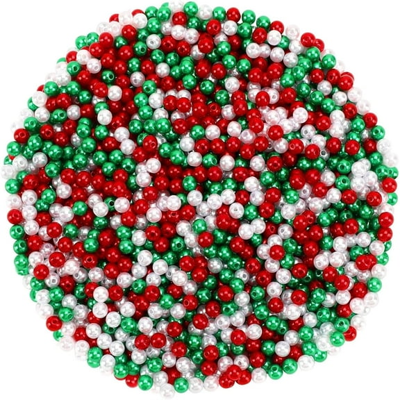Triani 160g Christmas Pearl Beads, Red Green and White Beads for Jewelry Making Xmas Holiday Party Decoration DIY Ornament