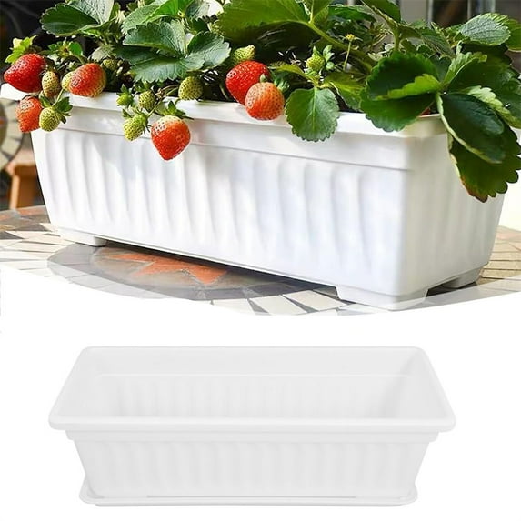 Triani 17 inch Rectangular Plastic Thicken Planters with Trays - Window Planter Box for Outdoor and Indoor Herbs, Vegetables, Flowers and Succulent Plants (1 Pack White)