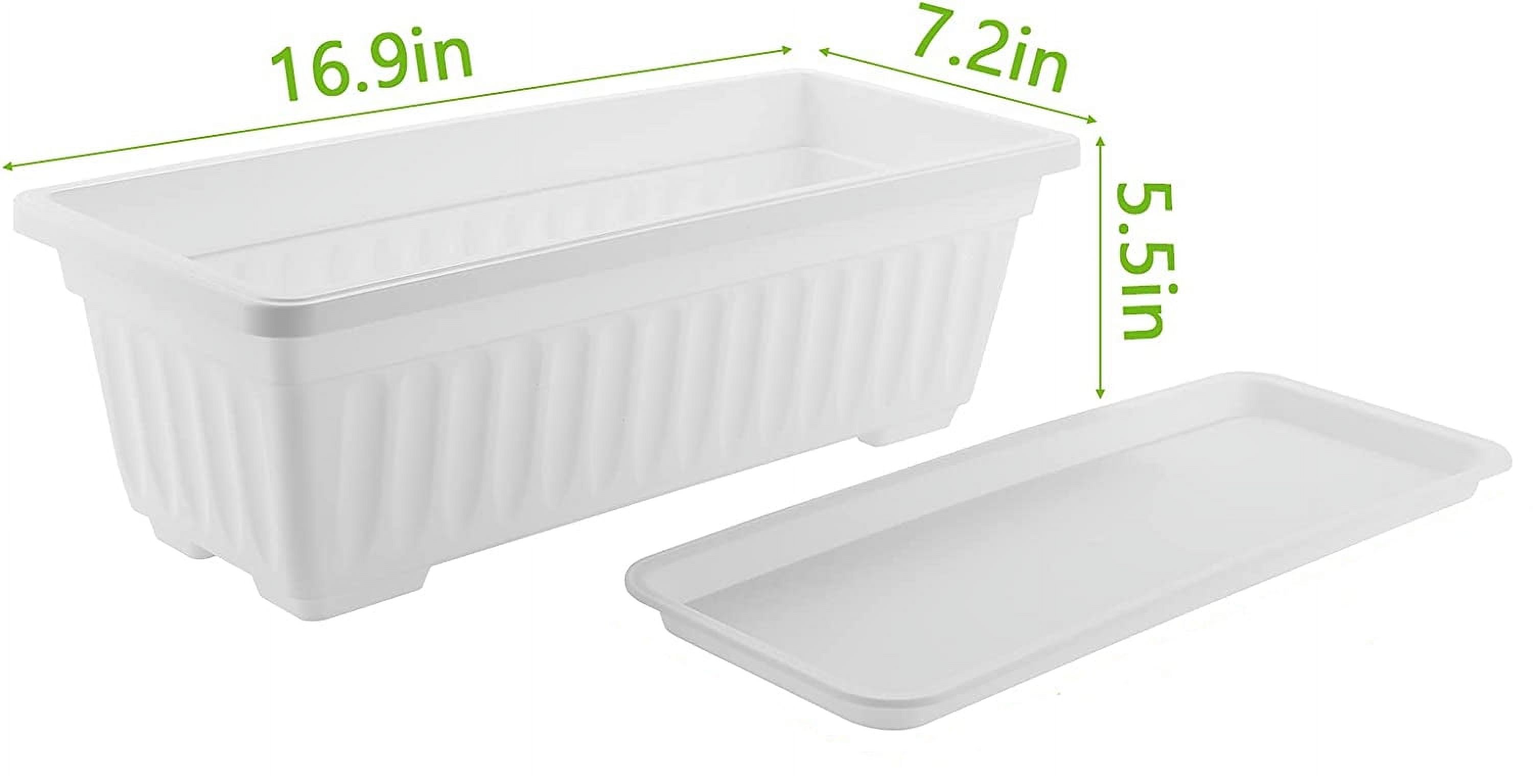 Triani 17 inch Rectangular Plastic Thicken Planters with Trays - Window Planter Box for Outdoor and Indoor Herbs, Vegetables, Flowers and Succulent Plants (1 Pack White) - image 1 of 8