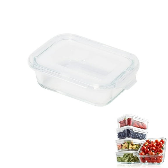 Triani 1Pack Heat-Resistant Glass Storage Container 410ml Deli Meat Containers Snack Containers Airtight Glass Lunch Containers For Food Storage To-Go(Rectangle)