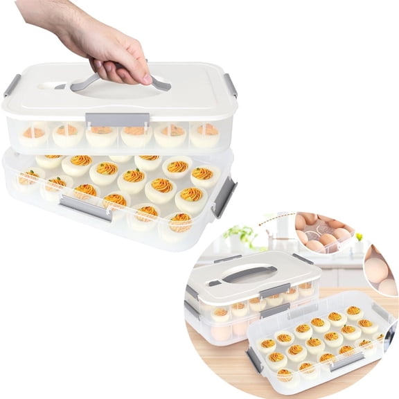 Triani 1Pcs Deviled Egg Tray Carrier 2 Layer 24 Slots Egg Containers with Lid Fridge Stackable Portable Egg Holder for Refrigerator Kitchen Easter Pary Keep Fresh
