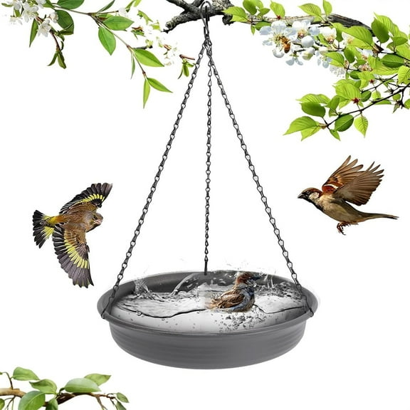 Triani 1Pcs Hanging Bird Bath Hanging Bird-Feeder BirdBath Bowl Water Feeder Antirust Paint Black Chain for Garden Yard Decoration (Grey)