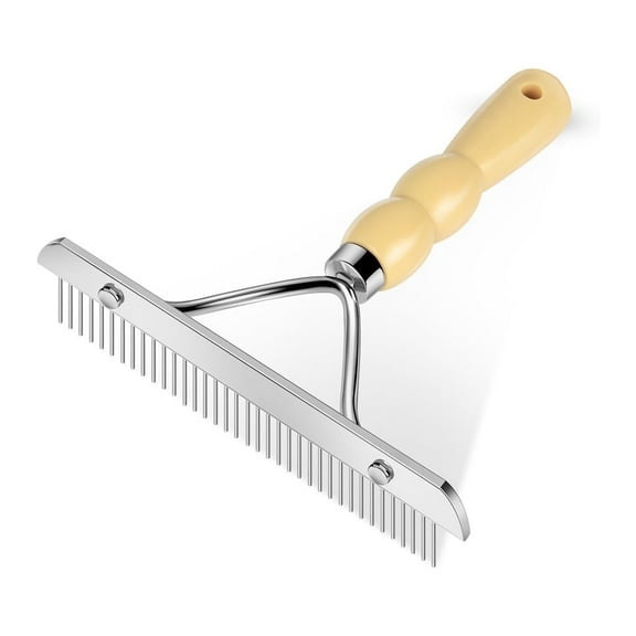 Triani 1Pcs Metal Handheld Carpet Rake for Fluffy Plush with Anti-Slip Wooden Handle Reusable Cat & Dog Hair Remover Comb for Shag Rugs Home Cleaning