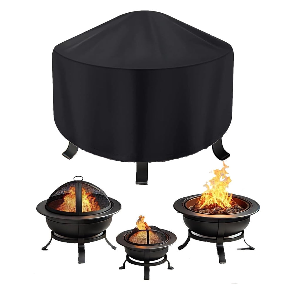 Triani 1Pcs Round Fire Pit Cover Outdoor Firepit Cover Heavy Duty \u0026 Waterproof Dustproof Fire Bowl Cover Fade \u0026 Weather Resistant 33.4*15.7 Inch