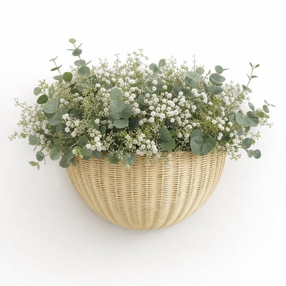 Triani 1Pcs Scalloped Wall Baskets Hand Woven Hanging Rattan Basket Hanging Woven Rattan Wall Basket Decorative Storage Organizer for Bathroom Front Door