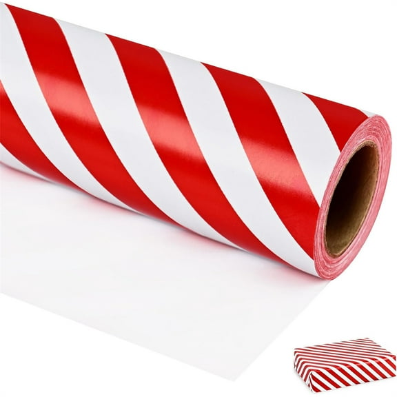 Triani 1Roll Christmas Red and White Stripes Design Wrapping Paper 9.84 Ft*16.92 Inch Christmas Gift Wrapping Bulletin Board Paper for Gifts Birthday Wedding Party Decorations
