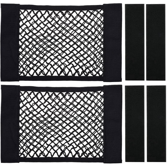 Triani 2 Packs Universal Mesh Cargo Net Car Storage Net Wall Sticker Organizer Pouch Bag Storage Mesh Net for Car Trunk Storage Add On Organizers for Car Truck,15.8 x 9.5 inch,Black