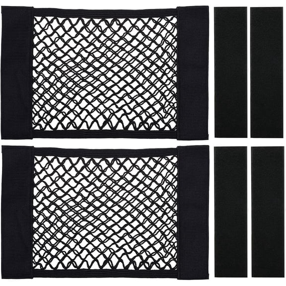 Triani 2 Packs Universal Mesh Cargo Net Car Storage Net Wall Sticker Organizer Pouch Bag Storage Mesh Net for Car Trunk Storage Add On Organizers for Car Truck,15.8 x 9.5 inch,Black