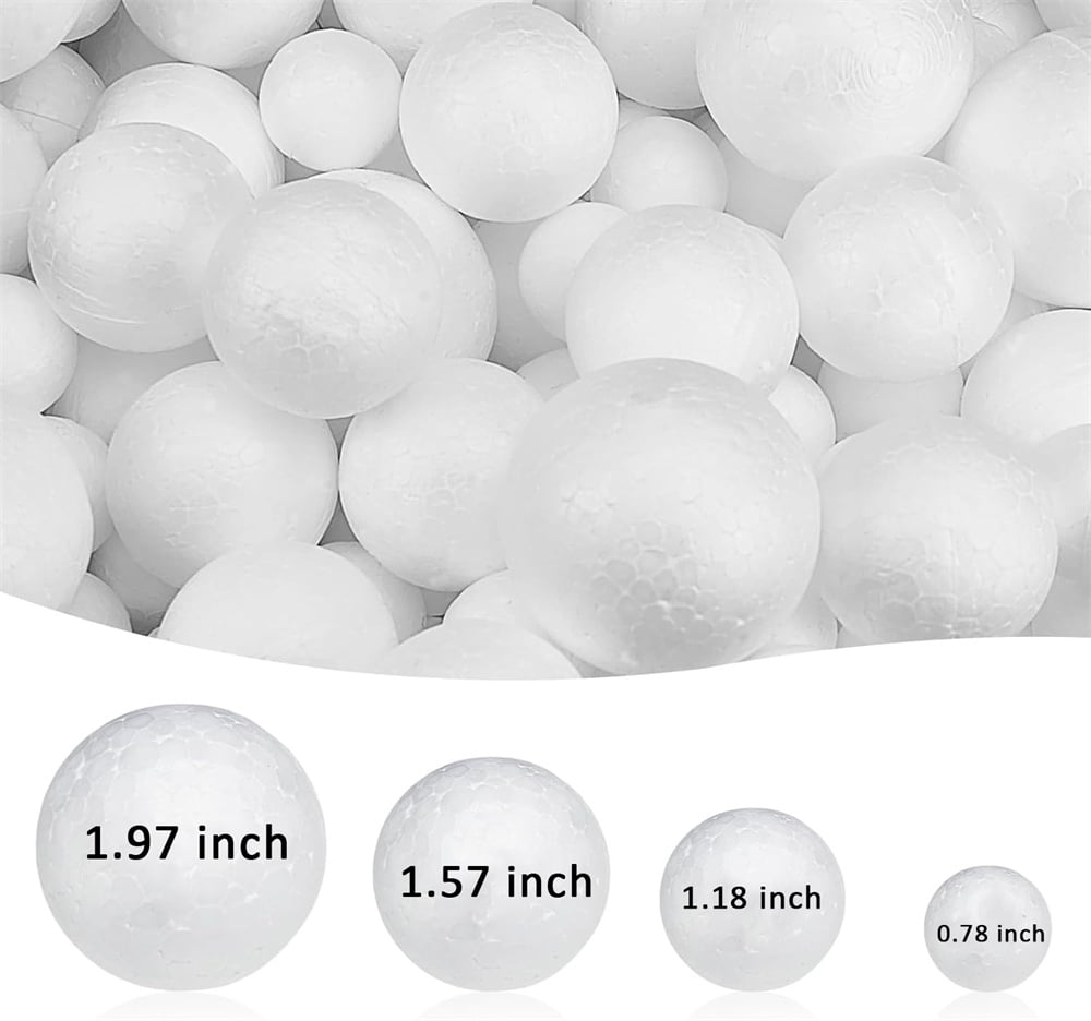 Triani 200Pcs White Foam Balls for Crafts 5 Size Smooth Polystyrene ...