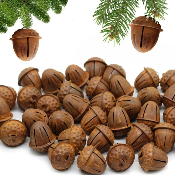 Triani 20Pcs Country Primitive Rusty Acorn Jingle Bells Rusty Tin Jingle Bells for Christmas Crafting WreathCraft Bells