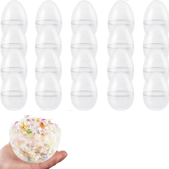 Triani 20Pcs DIY Easter Eggs White Plastic Fillable 2.36" Empty Fillable Plastic Easter Eggs for Easter Wedding Party Home Decor(Clear)