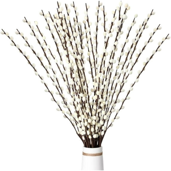 Triani 20Pcs Natural Preserved Dried Pussywillow Branches 15.7" Stems Real Willows Snow Pussywillows Long Dried Flower Twigs with White Buds for Vase Decor Fillers & Decorative Branches