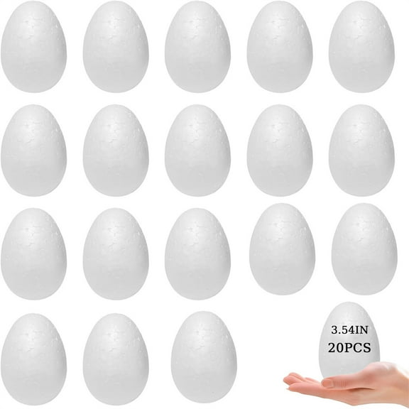 Triani 20Pcs Easter Foam Egg White Craft Egg 3.54" Polystyrene Eggs Smooth for Easter Spring Holiday Crafts Making DIY Painting Projects